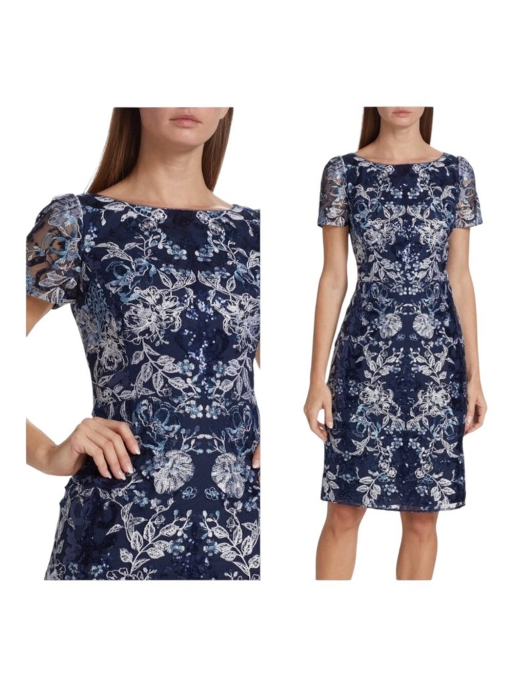 Marchesa Notte Mena Dress Women 4 Blue Floral Embroidered Lace Cocktail Mini